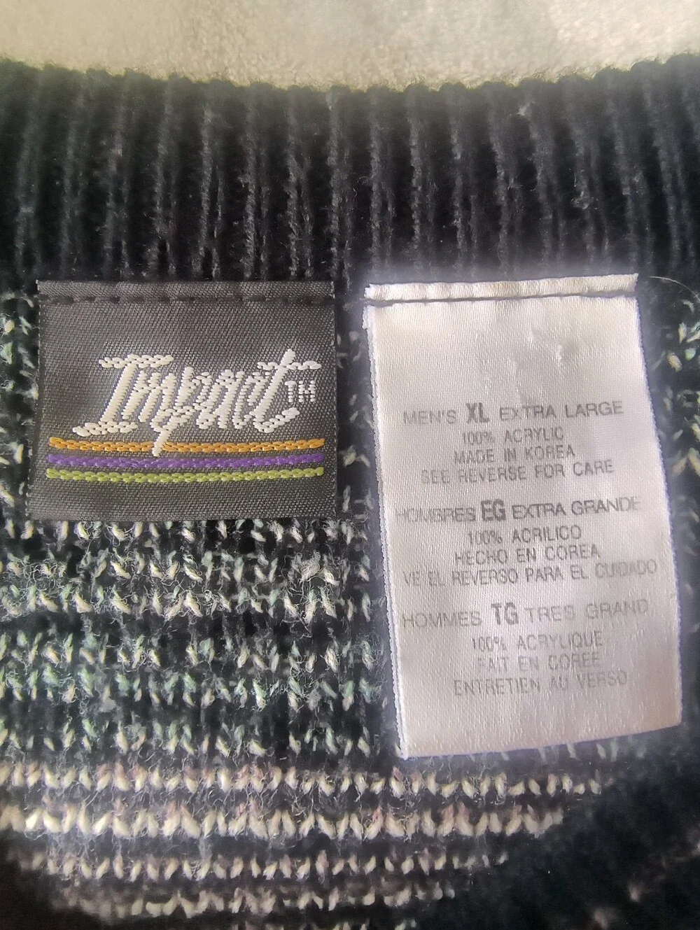 Vintage Impact Grandpa Sweater V Neck with Faux Leather Accent XL Coogi Style